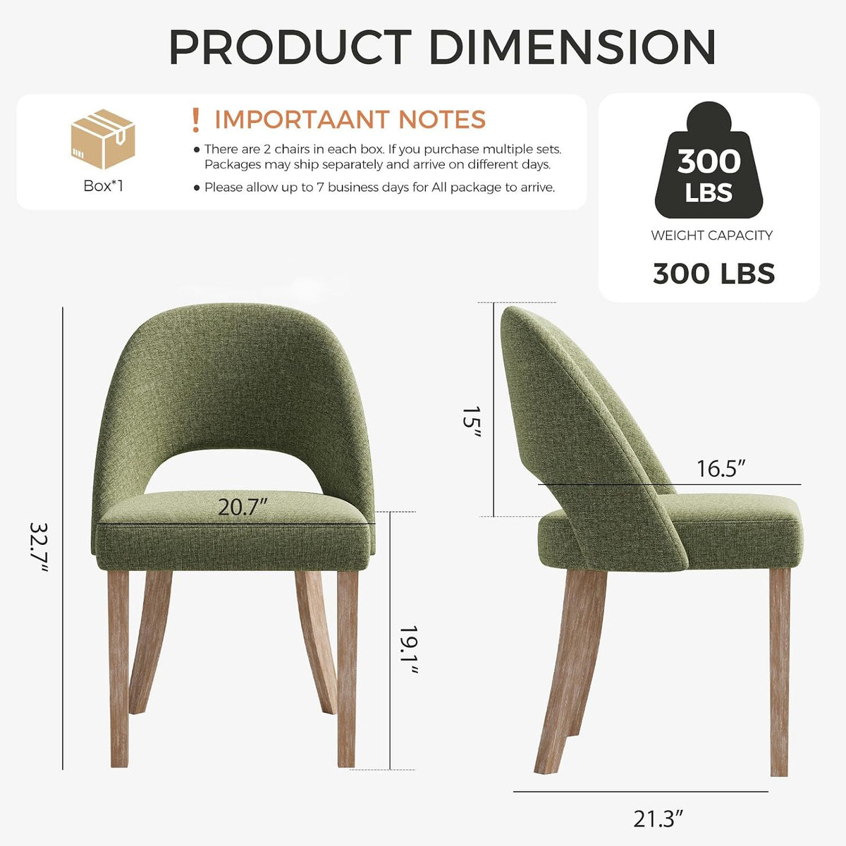 Wooden Dining Chairs Set of 4, Green Chenille Kitchen Dining Chairs