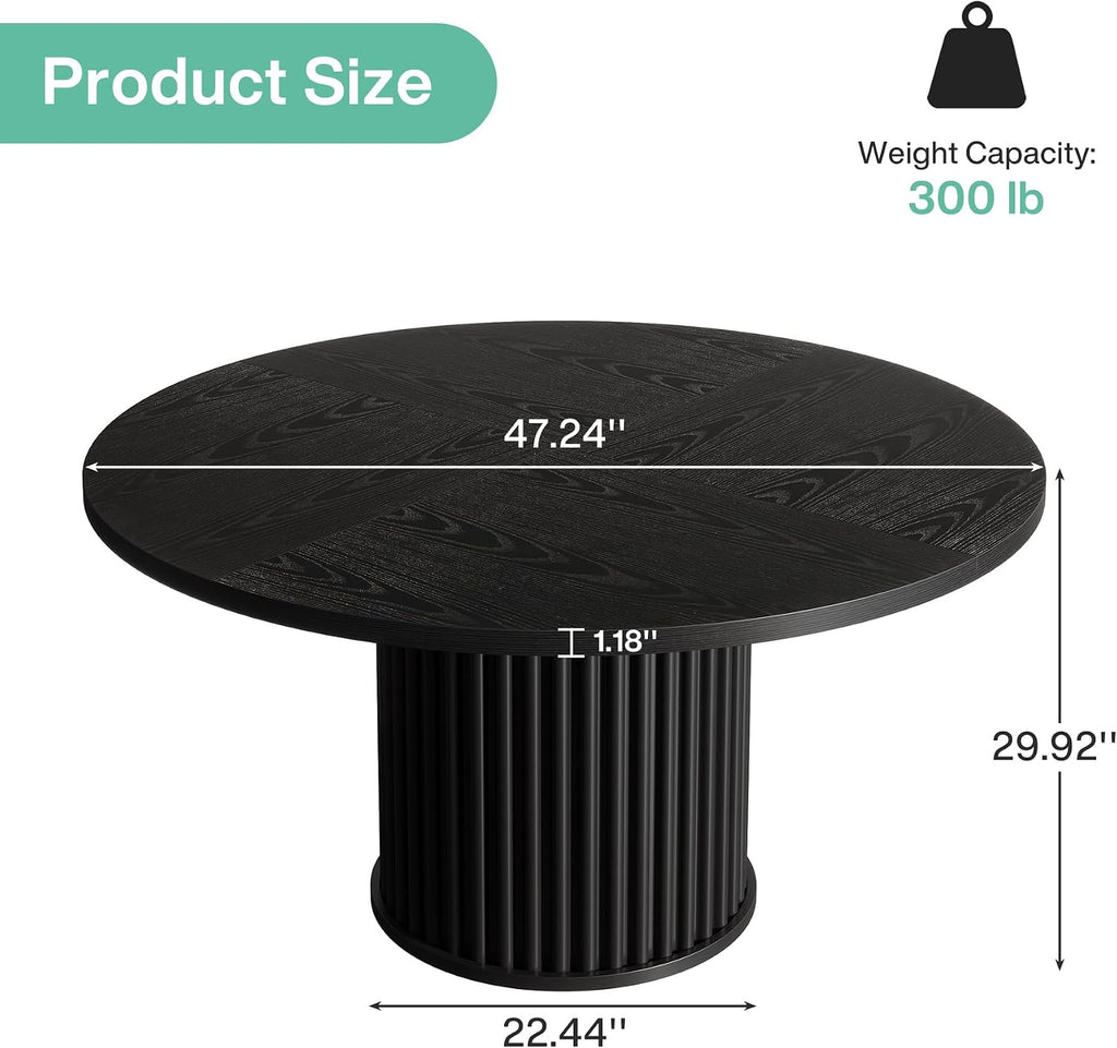 Tribesigns 47.24" Black Round Dining Table for 4-6 People