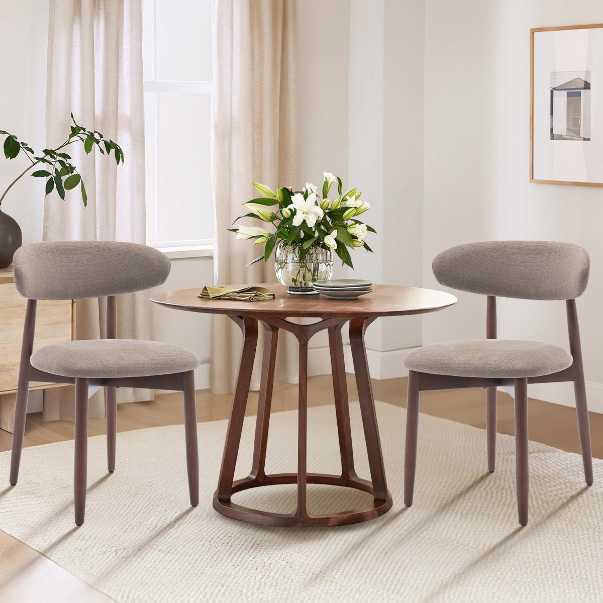 COLAMY Wooden Dining Chairs Set of 6, Upholstered Kitchen Side Chair, Beige