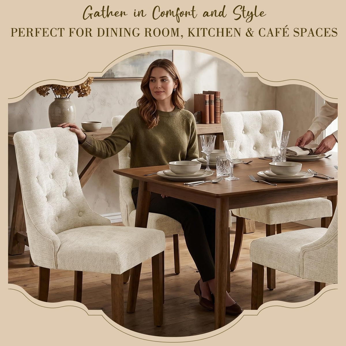 Upholstered Dining Chairs Set of 4 for Dining Room Kitchen (Beige,4)