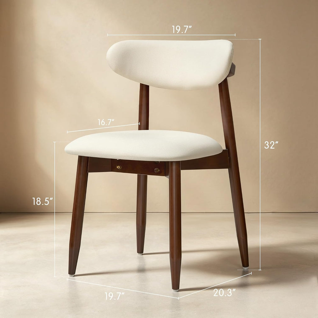 CHUN YI Dining Chairs Set of 4, Upholstered Wooden Dining Room Chairs, Mid Century Modern Fabric Kitchen Chair with Ergonomic Curved Backrest, Beige (Only Chairs)