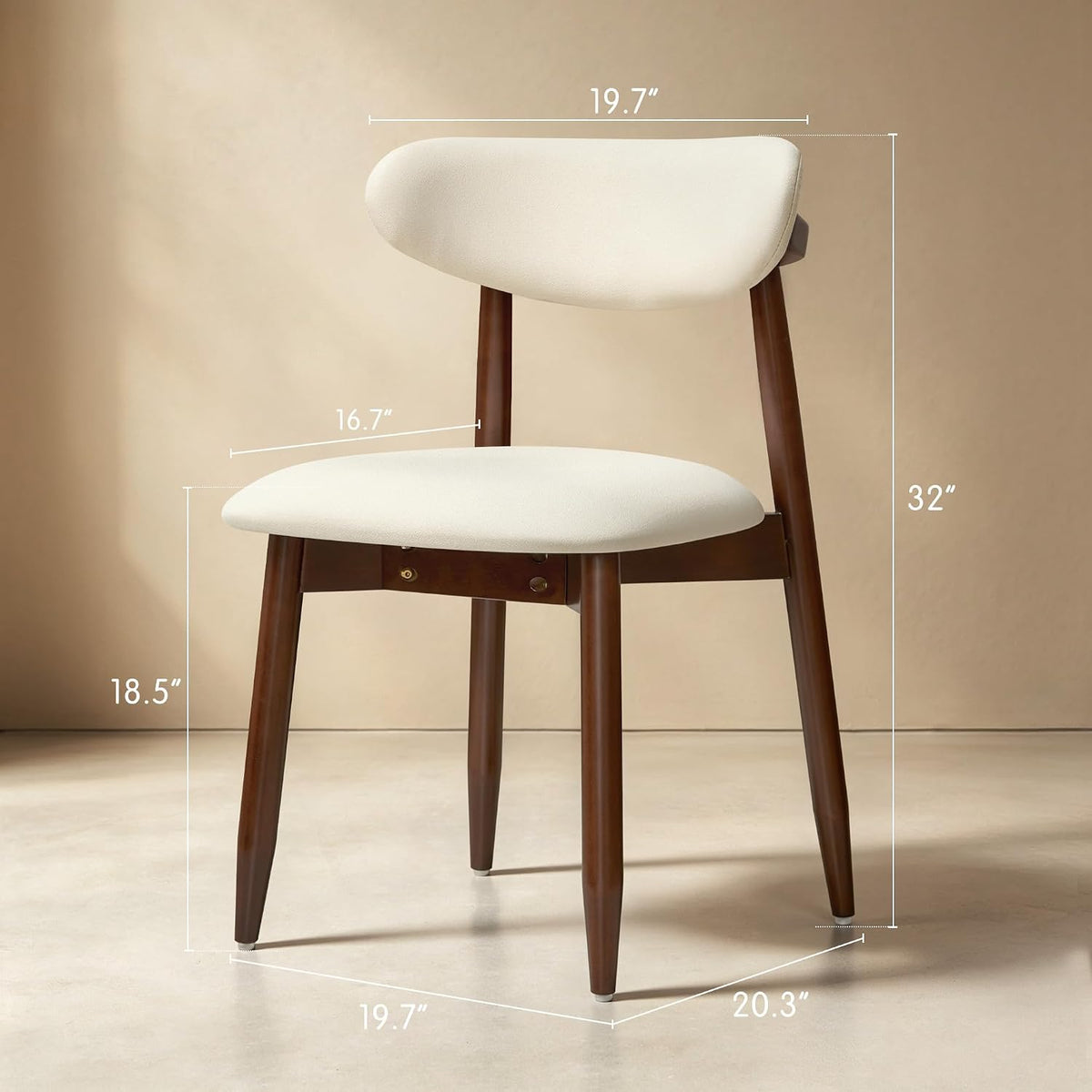 CHUN YI Dining Chairs Set of 4, Upholstered Wooden Dining Room Chairs, Mid Century Modern Fabric Kitchen Chair with Ergonomic Curved Backrest, Beige (Only Chairs)