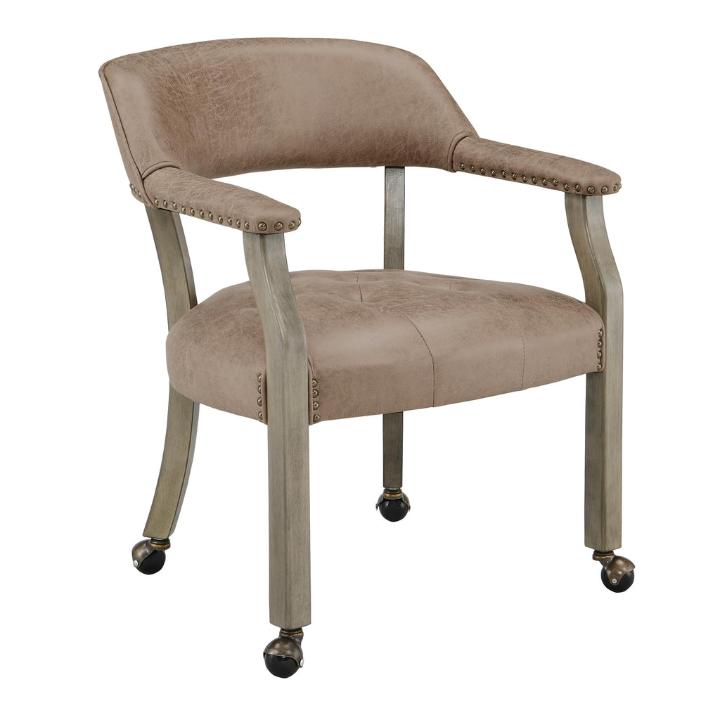 LEEMTORIG Large Dining Chairs with Casters and Arms, Rolling Dining Chairs with Wheels, Accent Game Poker Chairs, Wood Boss Caption's Chairs, 26“Dx25.2 Wx31.5“H, Cherry Legs & Ivory PU, SY-1533-WT