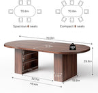 Jocoevol 70.8" Oval Dining Table for 6-8, Modern Dining Room Table with 3-Tier Storage Shelf, Wood Dinner Tables with Heavy Duty Pedestal Base for Kitchen Living Room - Walnut
