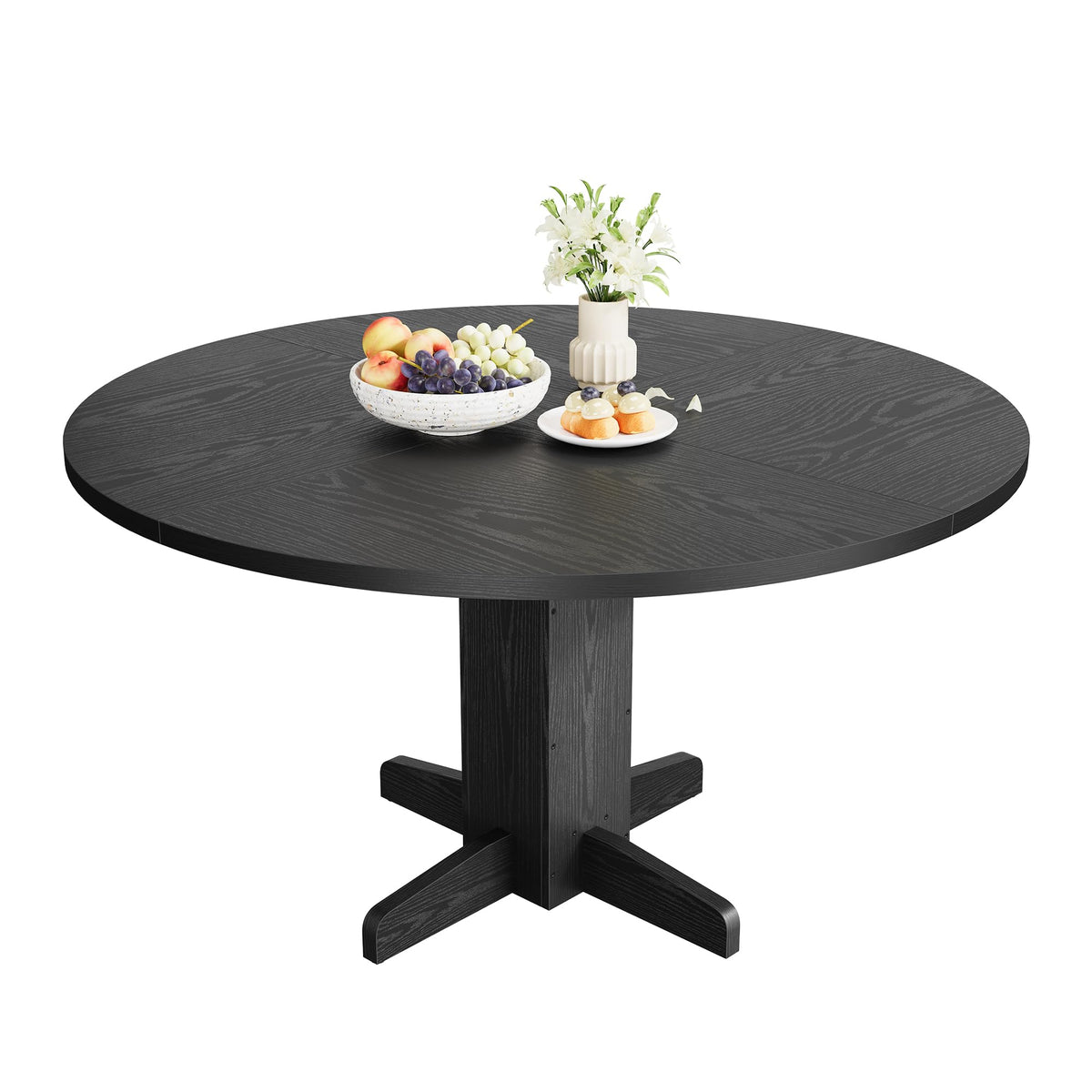 47" Round Dining Table for 4, Farmhouse Kitchen Dining Room Table, Grey