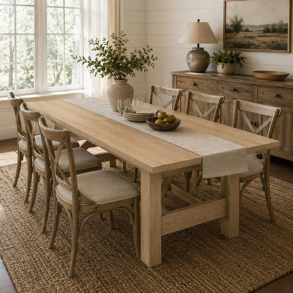 71" Farmhouse Dining Table for 6-8 Person, Large Rectangular Wood Dining Room Table Only, Rock-Strong Thick Base & Heavy Duty Triangular Legs for Kitchen, Office & Restaurant, Natural Wood