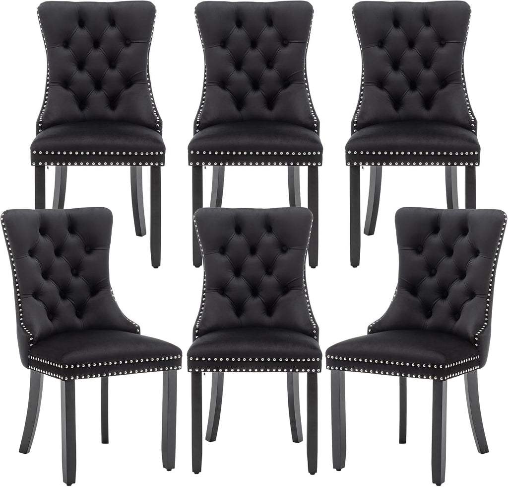 Hixkol Velvet Dining Chairs Set of 4,Upholstered Dining Chairs with Ring Pull Trim and Button Back,Modern Seating for Kitchen, Bedroom & Living Room(Grey)