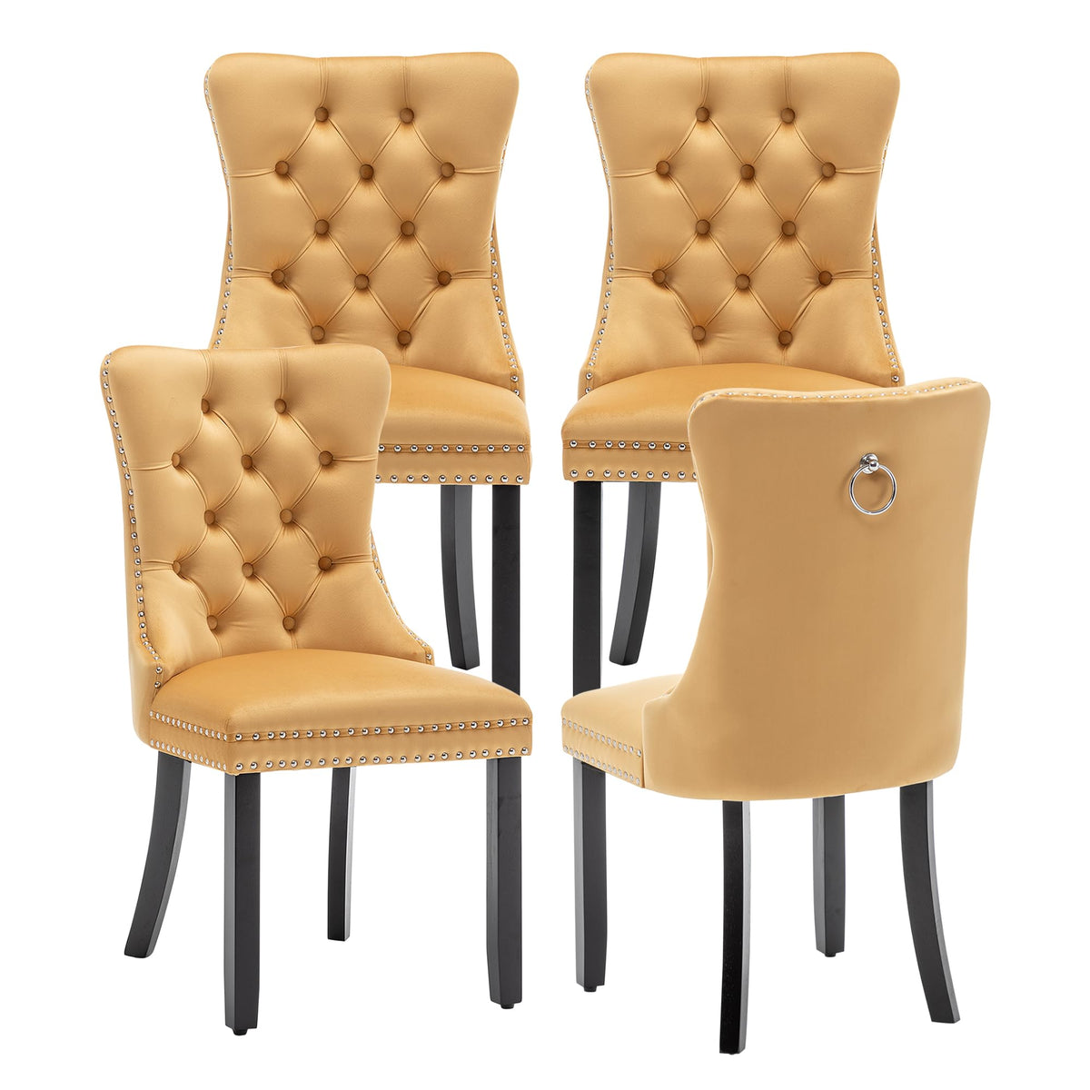 Velvet Dining Chairs, Tufted Kitchen & Dining Room Chairs, Beige, Set of 4
