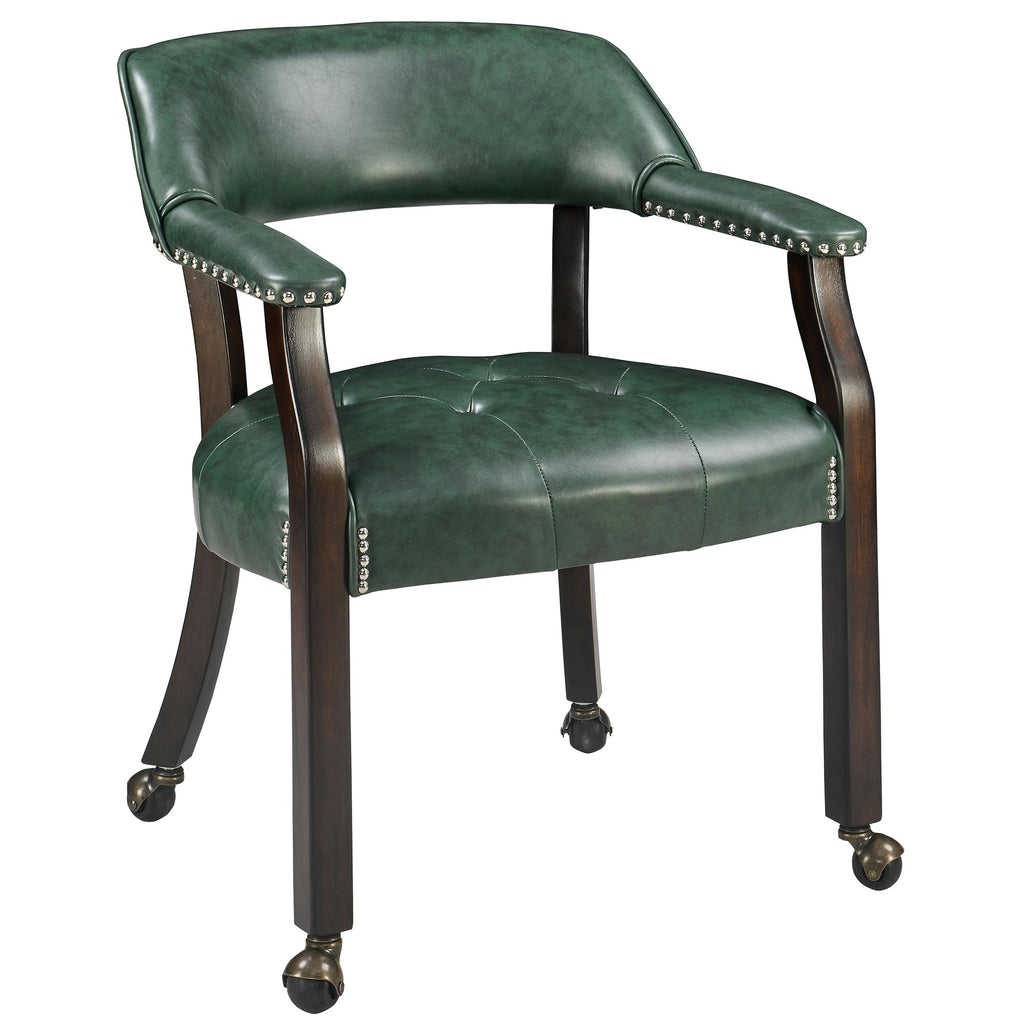 LEEMTORIG Large Dining Chairs with Casters and Arms, Rolling Dining Chairs with Wheels, Accent Game Poker Chairs, Wood Boss Caption's Chairs, 26“Dx25.2 Wx31.5“H, Cherry Legs & Ivory PU, SY-1533-WT