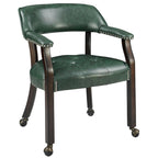 LEEMTORIG Large Dining Chairs with Casters and Arms, Rolling Dining Chairs with Wheels, Accent Game Poker Chairs, Wood Boss Caption's Chairs, 26“Dx25.2 Wx31.5“H, Cherry Legs & Ivory PU, SY-1533-WT