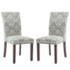 COLAMY Upholstered Parsons Dining Chairs Set of 4, Fabric Dining Room Kitchen Side Chair with Nailhead Trim and Wood Legs - Blue/White Flower