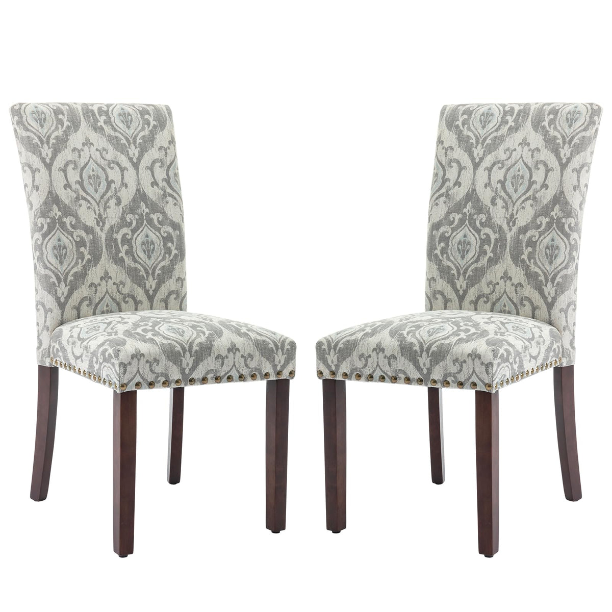COLAMY Upholstered Parsons Dining Chairs Set of 4, Fabric Dining Room Kitchen Side Chair with Nailhead Trim and Wood Legs - Blue/White Flower