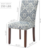 COLAMY Upholstered Parsons Dining Chairs Set of 4, Fabric Dining Room Kitchen Side Chair with Nailhead Trim and Wood Legs - Blue/White Flower