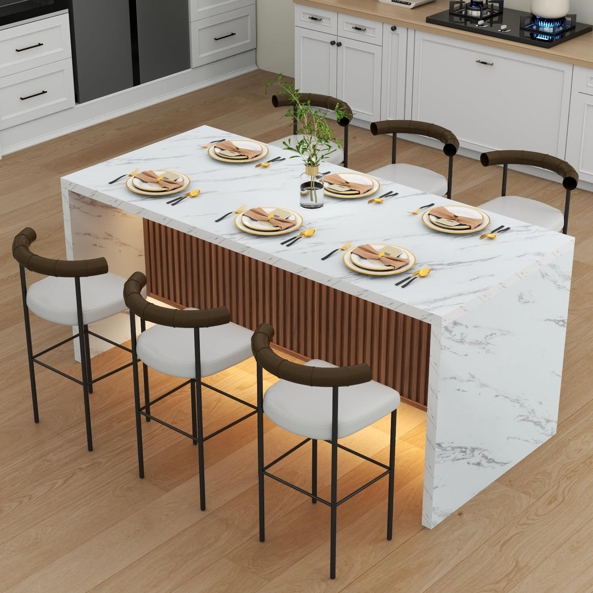 63" Large Imitation Marble Dining Table for 4-6 People(Patent Pending)