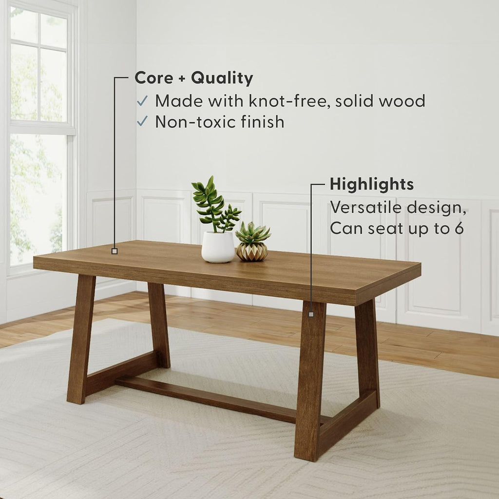 Plank+Beam Classic 72 Inch Dining Table, Rectangular, Pecan Wirebrush