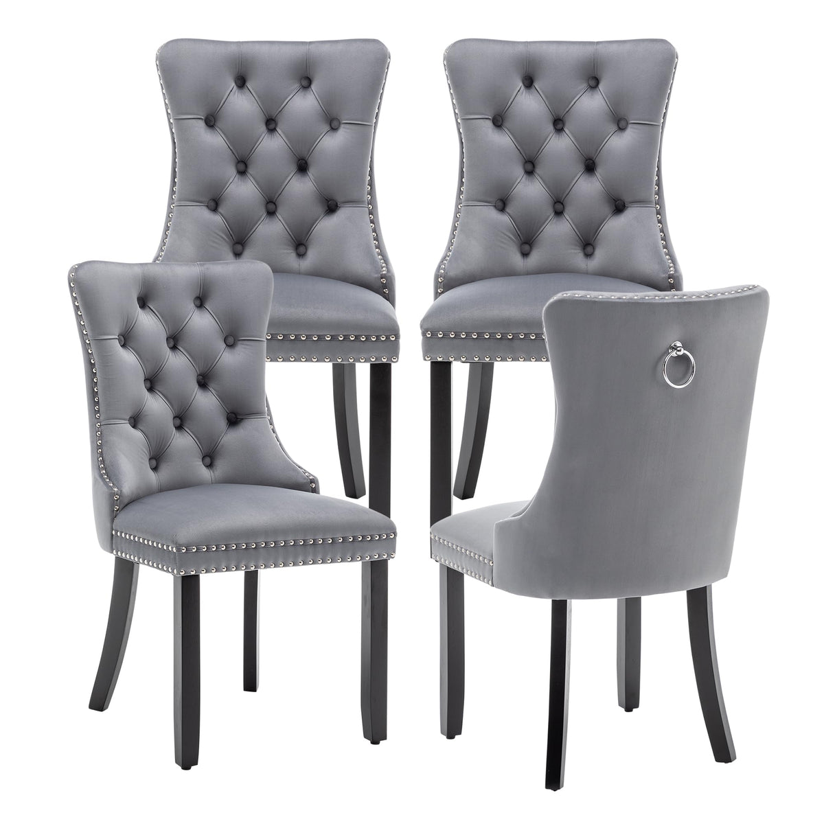 Velvet Dining Chairs, Tufted Kitchen & Dining Room Chairs, Beige, Set of 4