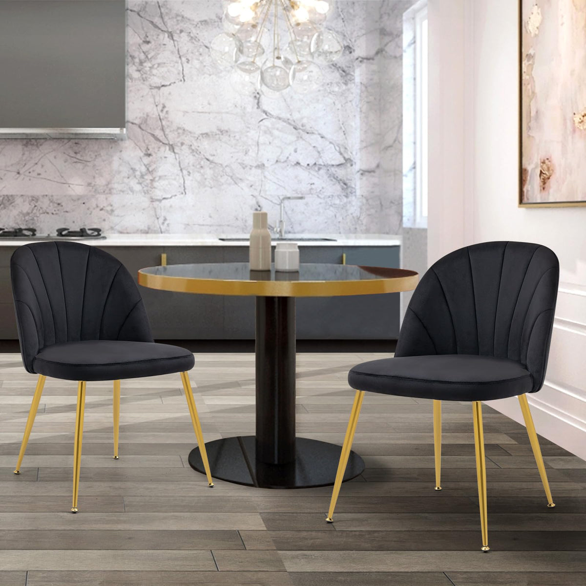 Velvet Dining Chairs Set of 4, Mid-Century Modern Upholstered Kitchen Chair with Metal Gold Legs for Living Room, Dining Room, White