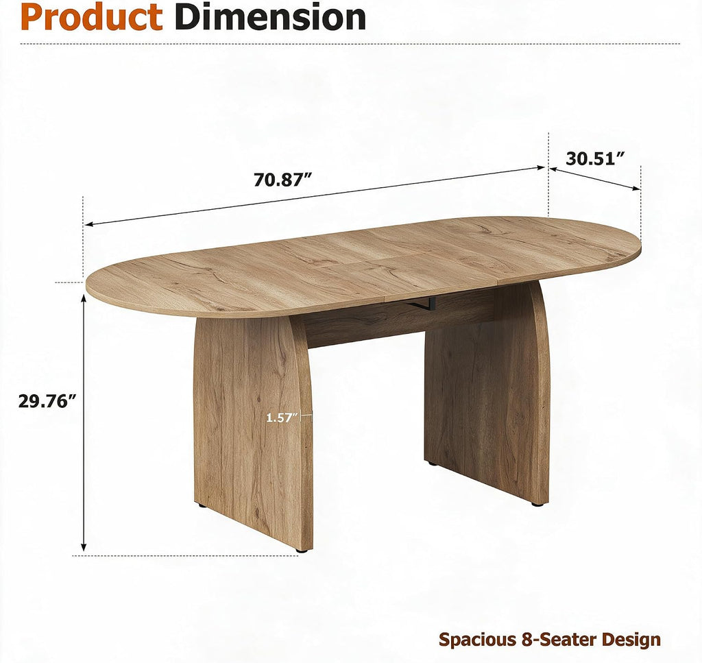 55"-70.8" Extendable Oval Dining Table for 4-8 with Built-in Flip Leaf
