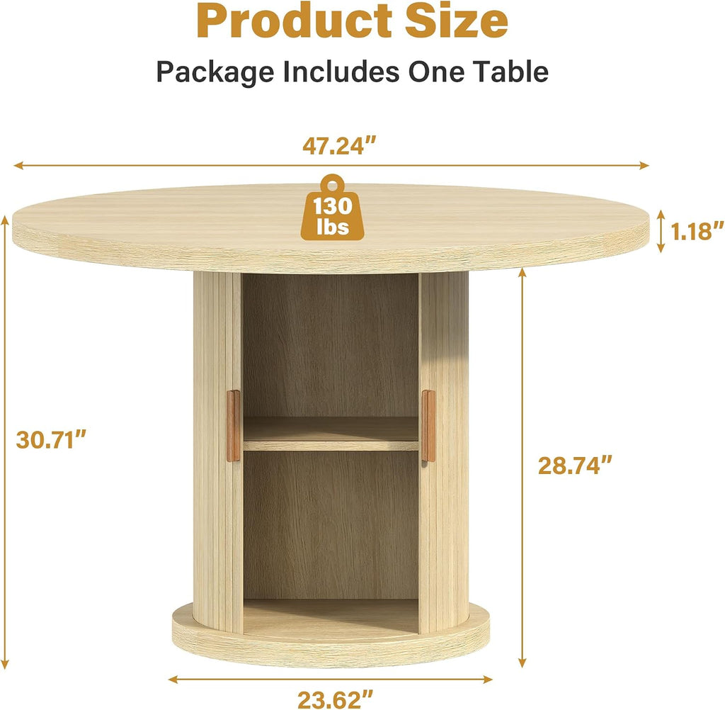 47.24" Round Dining Table for 4, Farmhouse Fluted Kitchen Tables Dining Room Circle Dinner Table, Modern Wood Kitchen & Dining Room Tables