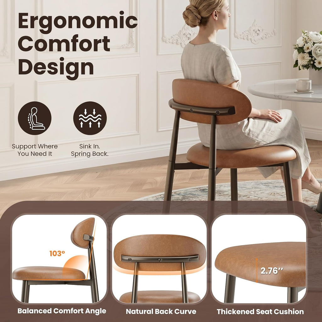 MALOL Dining Chairs Set of 4, Modern Upholstered Kitchen & Dining Room Chairs, Curved Back Dining Chairs with Sturdy Metal Legs, Comfortable Side Chairs for Dining Room, Kitchen, Living Room, Brown