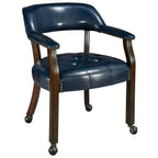 LEEMTORIG Large Dining Chairs with Casters and Arms, Rolling Dining Chairs with Wheels, Accent Game Poker Chairs, Wood Boss Caption's Chairs, 26“Dx25.2 Wx31.5“H, Cherry Legs & Ivory PU, SY-1533-WT