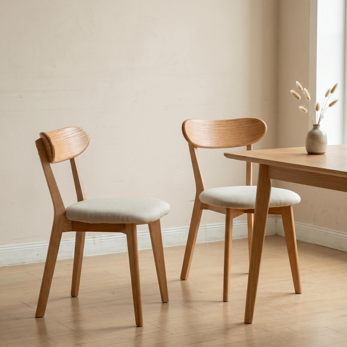 100% Solid Oak Dining Chairs Set of 4, Mid-Century Modern Dining Room Chairs, Wooden Kitchen Chairs with Curved Backrest, Walnut Brown Finish, Sillas de Comedor (4 Chairs)