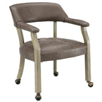 LEEMTORIG Large Dining Chairs with Casters and Arms, Rolling Dining Chairs with Wheels, Accent Game Poker Chairs, Wood Boss Caption's Chairs, 26“Dx25.2 Wx31.5“H, Cherry Legs & Ivory PU, SY-1533-WT
