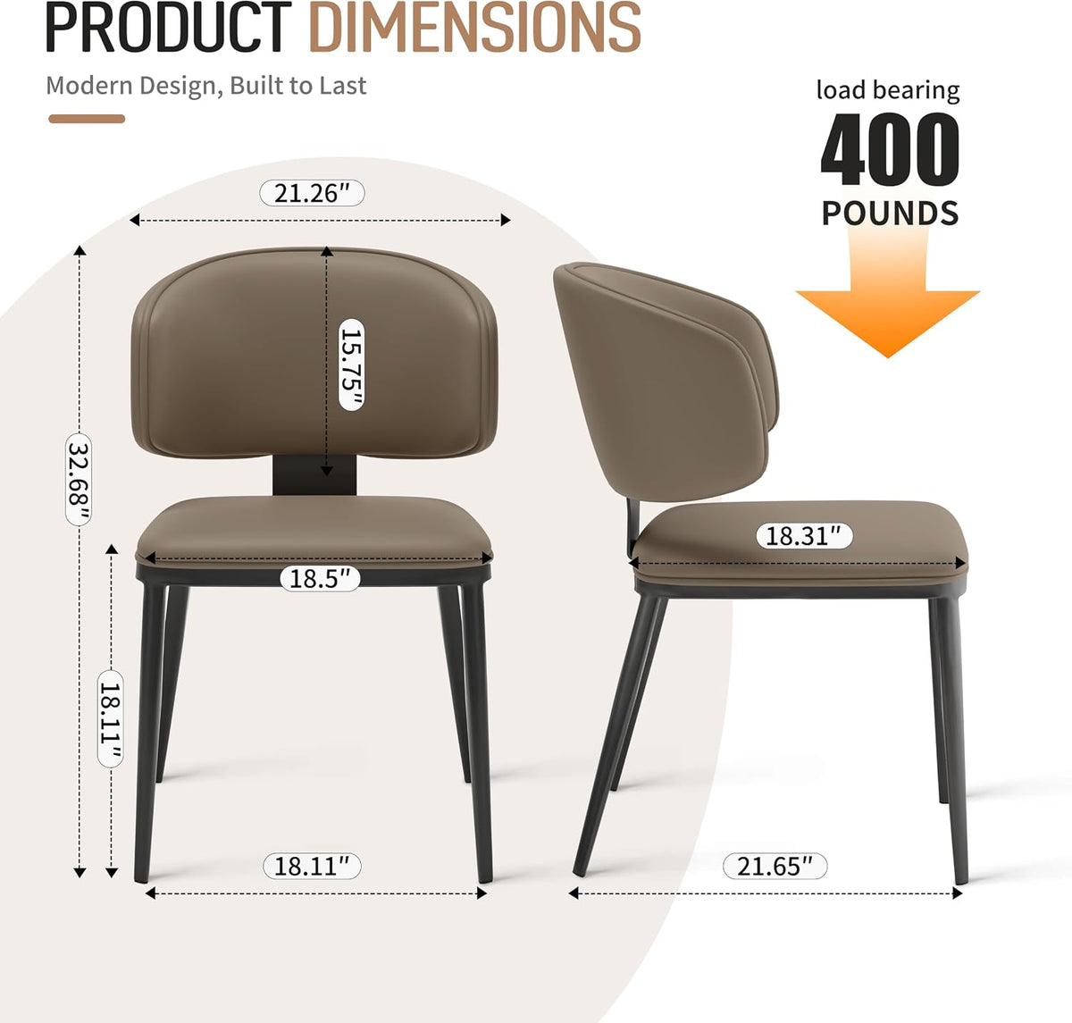 Dining Chairs Set of 4 Faux Leather Dining Chairs, Milk Coffee