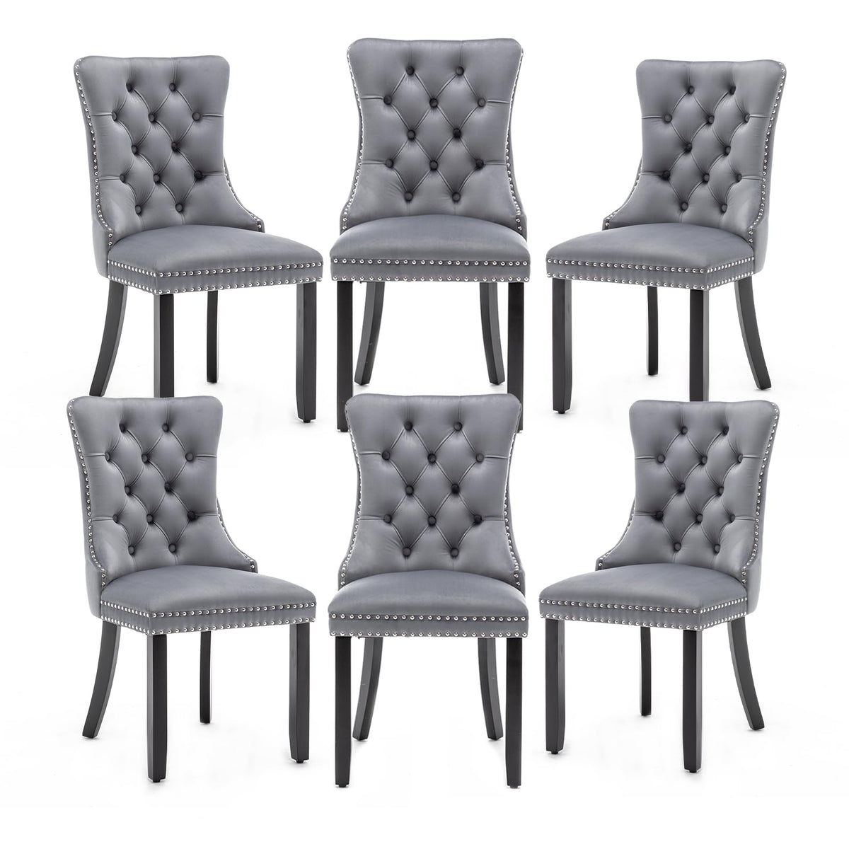 Hixkol Velvet Dining Chairs Set of 4,Upholstered Dining Chairs with Ring Pull Trim and Button Back,Modern Seating for Kitchen, Bedroom & Living Room(Grey)