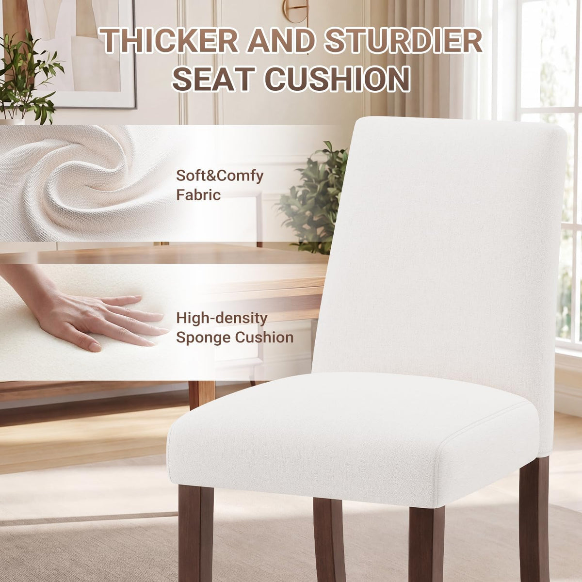 MALOL Upholstered Kitchen Chairs Set of 6, Modern Kitchen Chairs with High Back, Padded Fabric Dining Room Chair with Solid Wood Legs for Restaurant/Cafe/Home, Light Beige