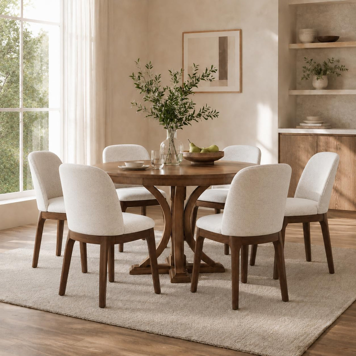 MALOL Wooden Dining Chairs Set of 6, Upholstered Kitchen & Dining Room Chairs with Thickened Wooden Legs, Farmhouse Side Chairs, Beige