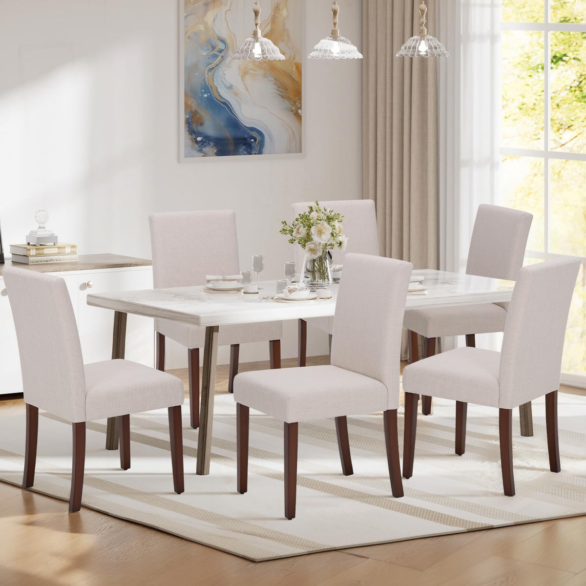 MALOL Upholstered Dining Chairs Set of 6, High Back Kitchen Room Chairs, Mid Century Modern Dining Room Chairs for Kitchen, Living Room, Blue