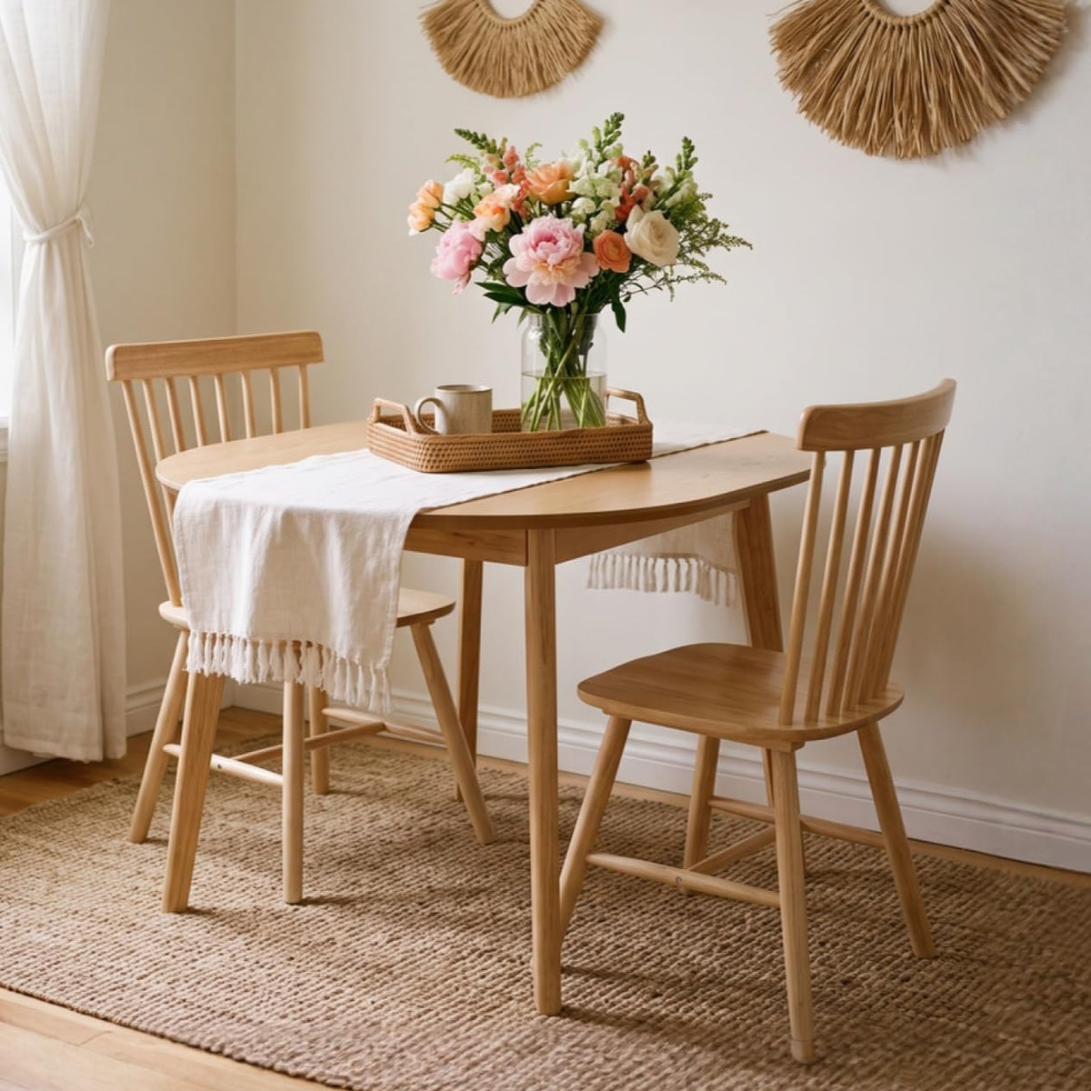 Windsor Dining Chairs Set of 6, Spindle Back Wooden Chairs