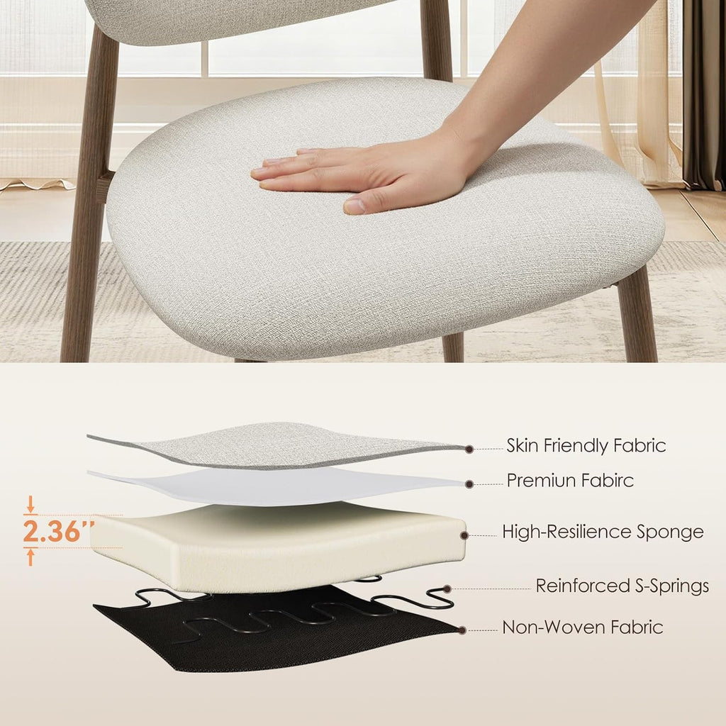 MALOL Dining Chairs Set of 4, Curved Back Kitchen Room Chairs with Metal Legs and Anti Slip Pads, Upholstered Dining Chair for Home and Restaurant, Beige