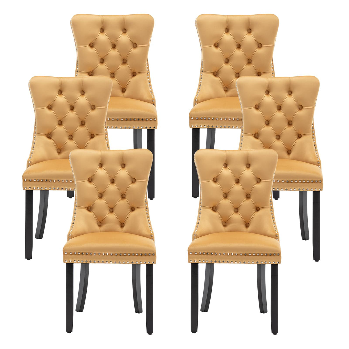 Velvet Dining Chairs, Tufted Kitchen & Dining Room Chairs, Beige, Set of 4