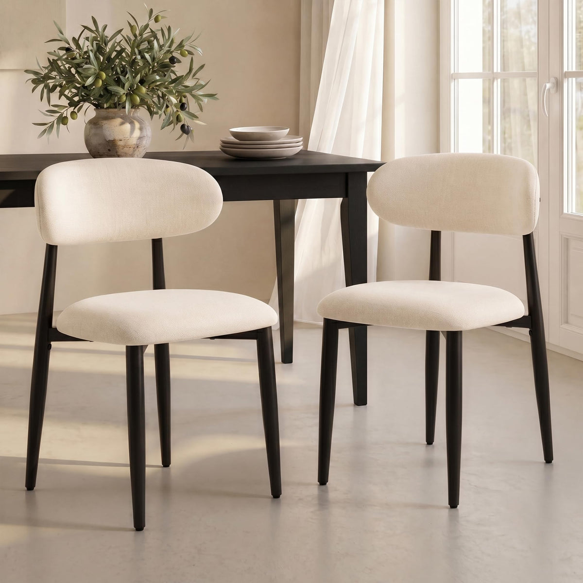 UVV Dining Chairs Set of 4, Metal Kitchen Chairs with Modern Fabric Upholstered for Dining Room, Beige