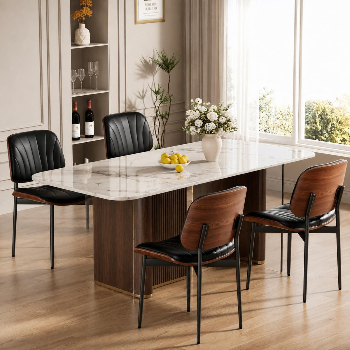 REONEY Dining Chairs Set of 2, Mid-Century Modern Kitchen Chairs, Black