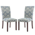 COLAMY Upholstered Parsons Dining Chairs Set of 4, Fabric Dining Room Kitchen Side Chair with Nailhead Trim and Wood Legs - Blue/White Flower