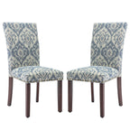 COLAMY Upholstered Parsons Dining Chairs Set of 4, Fabric Dining Room Kitchen Side Chair with Nailhead Trim and Wood Legs - Blue/White Flower