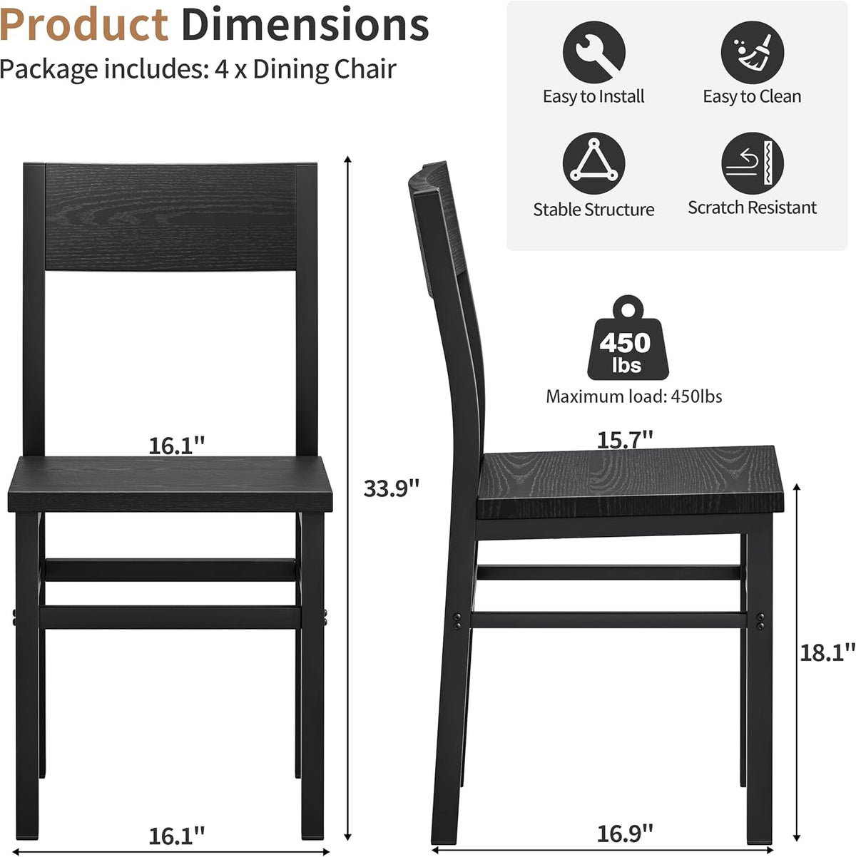 MECHYIN Black Dining Chairs Set of 4, Upgrade Farmhouse Kitchen Room Chair