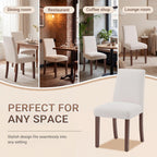 MALOL Upholstered Kitchen Chairs Set of 6, Modern Kitchen Chairs with High Back, Padded Fabric Dining Room Chair with Solid Wood Legs for Restaurant/Cafe/Home, Light Beige