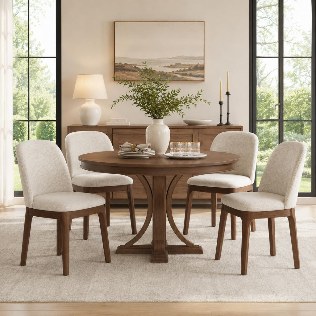 MALOL Wooden Dining Chairs Set of 6, Upholstered Kitchen & Dining Room Chairs with Thickened Wooden Legs, Farmhouse Side Chairs, Beige