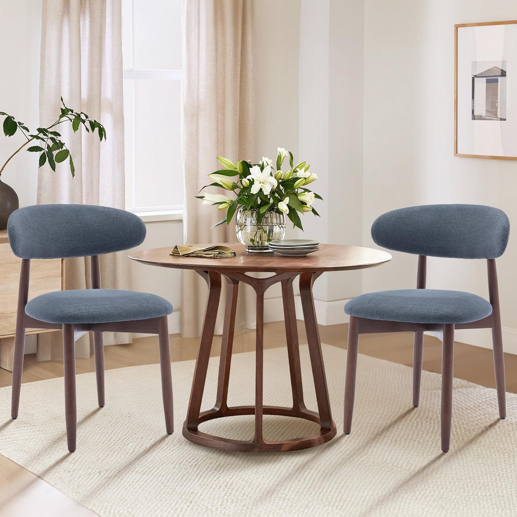 COLAMY Wooden Dining Chairs Set of 2, Modern Fabric Upholstered Kitchen Side Chairs, Farmhouse Dining Room Chair with Foot Pegs, Beige