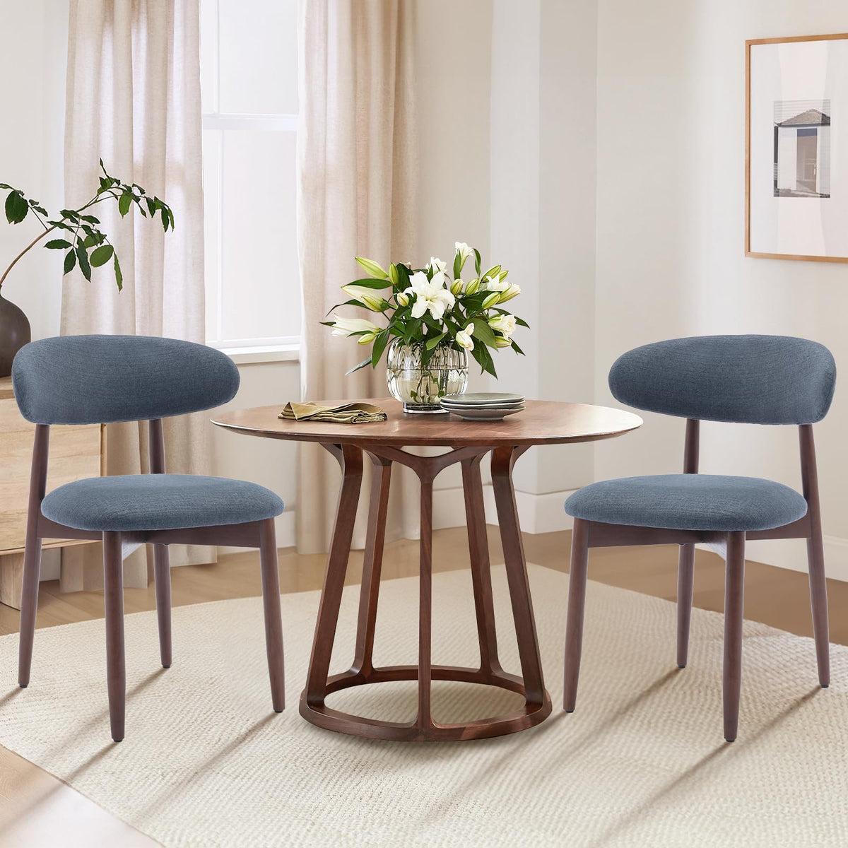COLAMY Wooden Dining Chairs Set of 6, Upholstered Kitchen Side Chair, Beige