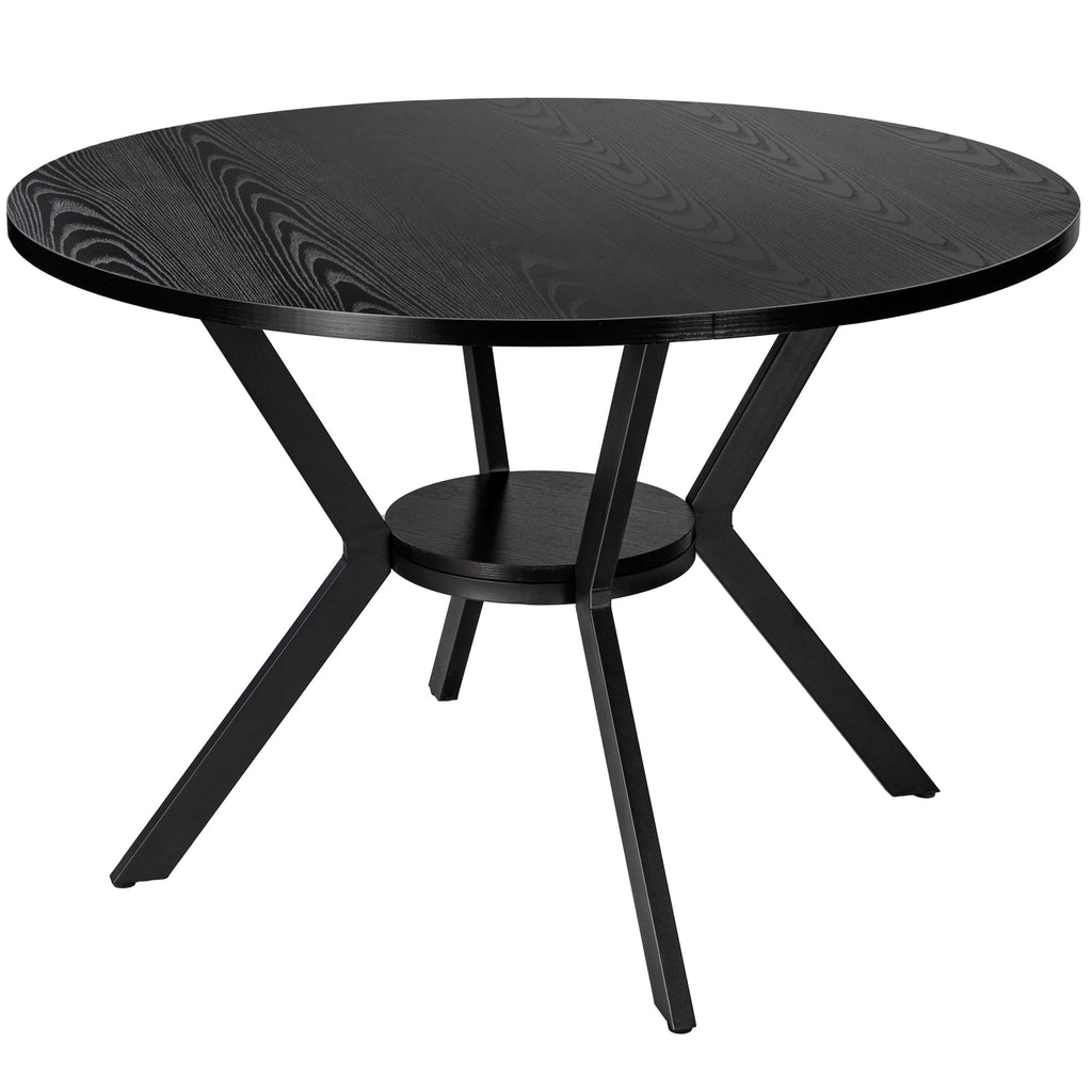 42" Round Dining Table for 4, Farmhouse Kitchen Table with Storage, Space Saving Circle Dinner Table, Rustic Wood Kitchen & Dining Room Tables with Metal Legs for Home, Apartment, Office, Restaurant