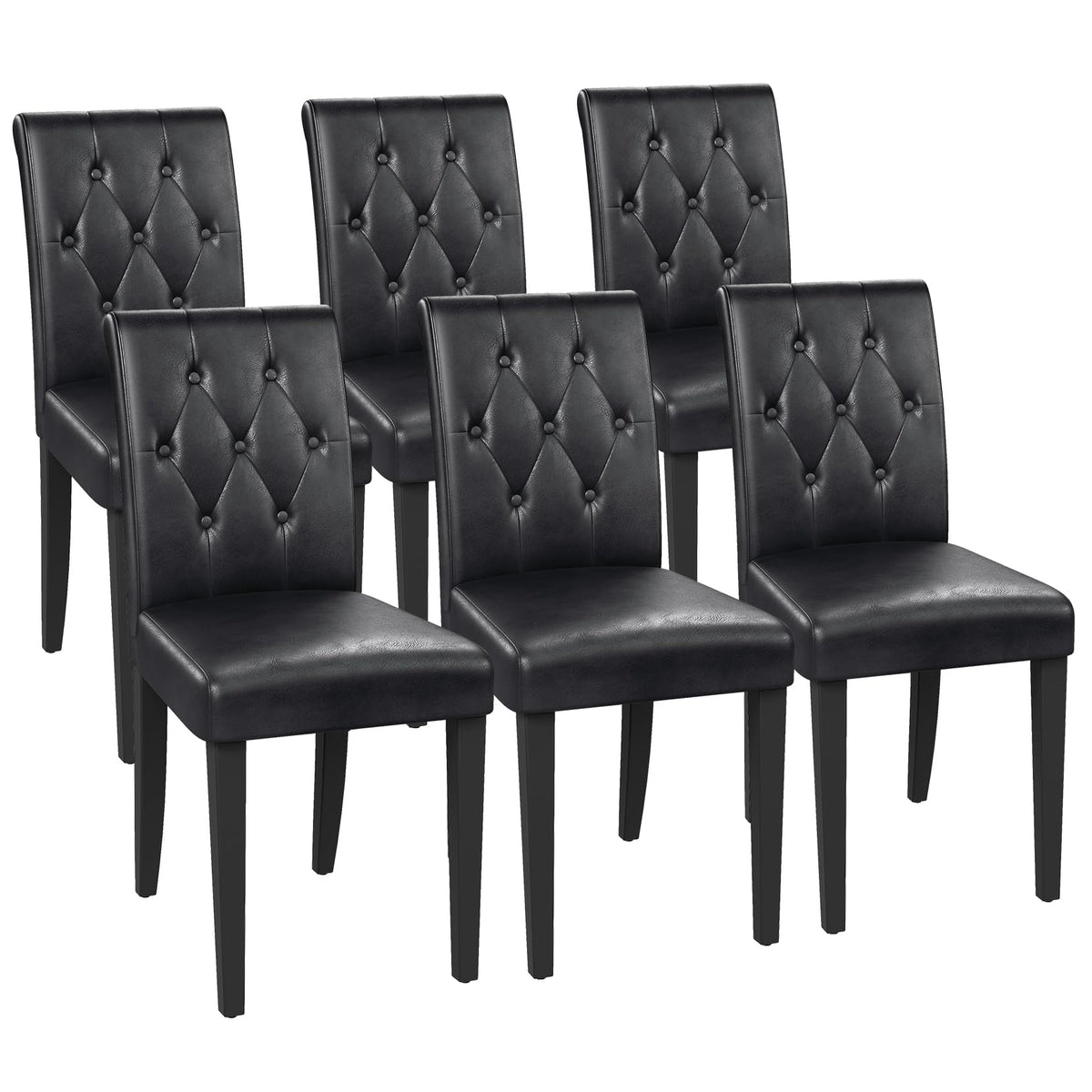 Welzona Upholstered Dining Chairs Set of 4, Button Tufted Parsons Dining Chair with Solid Wood Legs, Modern Fabric Side Chair for Dining Room/Kitchen/Restaurant/Hotel- Black