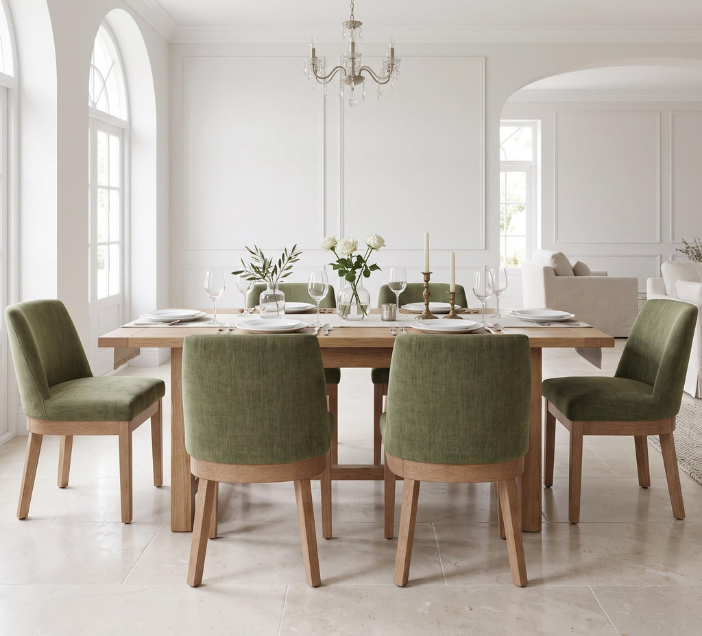 RIVOVA Upholstered Dining Chairs Set of 4, Modern Wooden Dining Room Chair Linen Fabric Kitchen Chairs Farmhouse Dinner Chair with Hardwood Frame, Beige