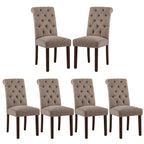 COLAMY Button Tufted Dining Chairs Set of 4, Parsons Upholstered Fabric Dining Room Chairs Kitchen Chairs with Wood Legs and Padded Seat, Taupe