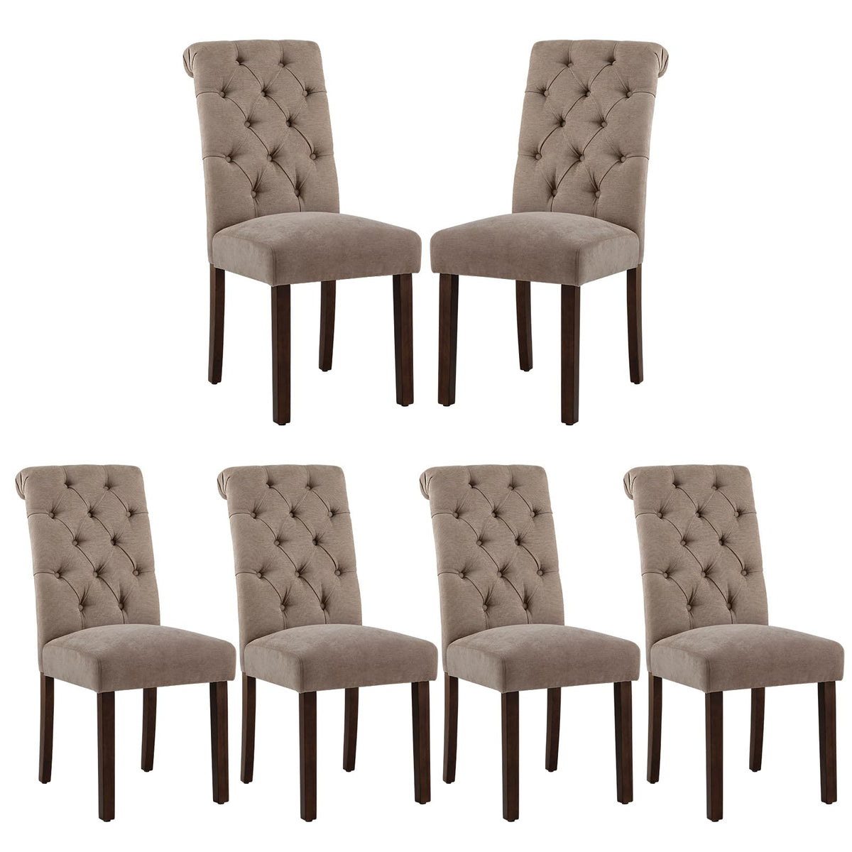 COLAMY Button Tufted Dining Chairs Set of 4, Parsons Upholstered Fabric Dining Room Chairs Kitchen Chairs with Wood Legs and Padded Seat, Taupe