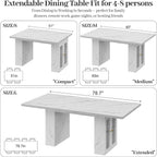 51"-78" Extendable Dining Table, White Faux Marble Kitchen Table for 4-8
